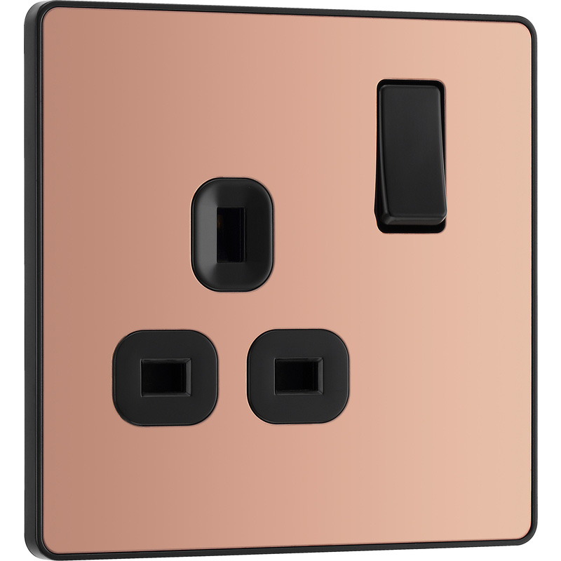 BG Evolve Polished Copper (Black Ins) Single Switched 13A Power Socket