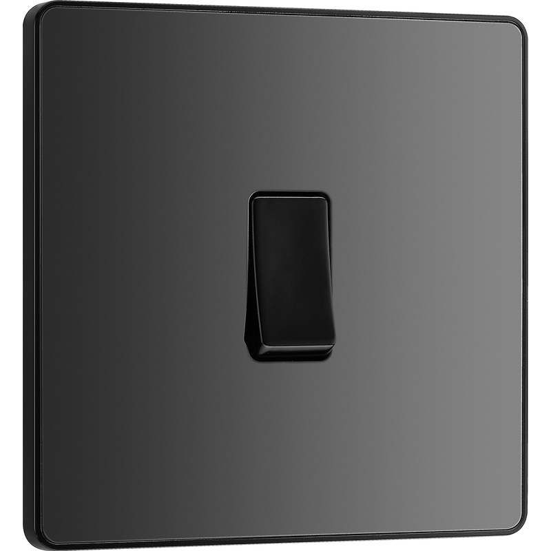 BG Evolve Black Chrome (Black Ins) Single Light Switch, 20A 16Ax, 2 Way