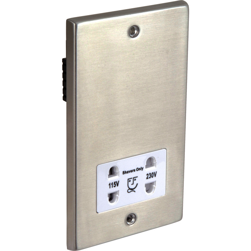 Satin Chrome Shaver Socket Dual Voltage White Insert