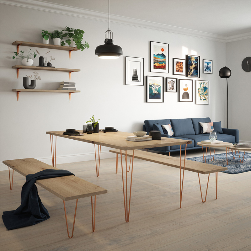 Rothley 3-Pin Hairpin Leg 710mm Polished Copper