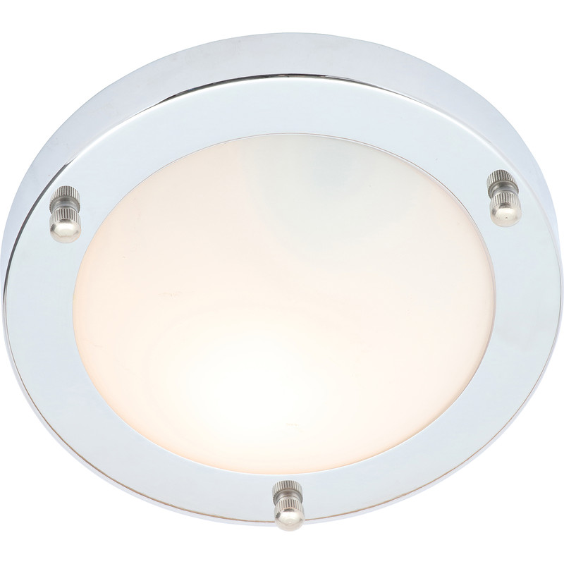 Delphi Flush Bathroom Ceiling Light IP44 1 x SES 180mm E14 Chrome