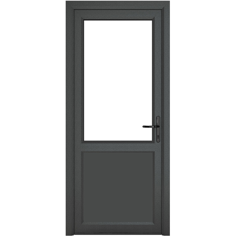 Crystal uPVC Single Door Half Glass Half Panel Left Hand Open In 890mm x 2090mm Clear Double Glazed Grey/White