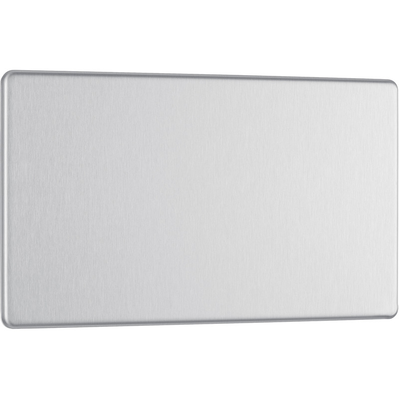 BG Screwless Flat Plate Brushed Stainless Steel Blank Plate 2 Gang