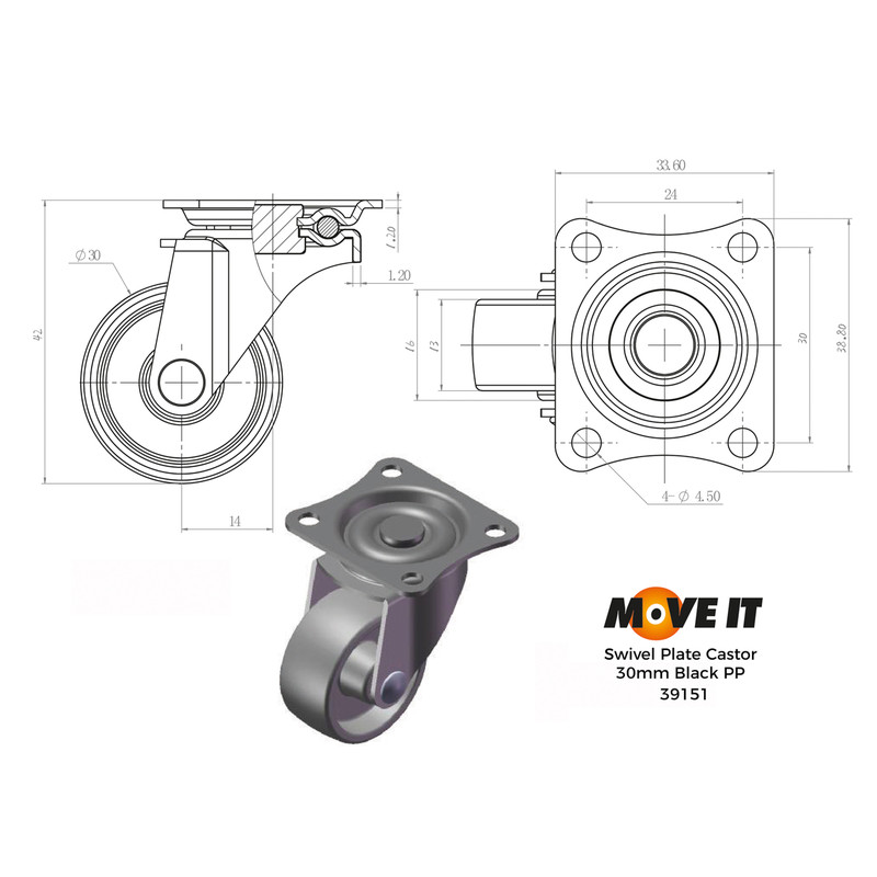 Light Duty Castor 31mm Plate