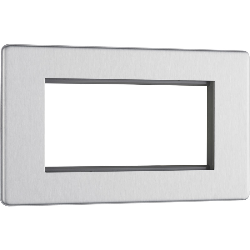 BG Screwless Flat Plate Brushed Stainless Steel Data Plate 2 Gang  4 Module