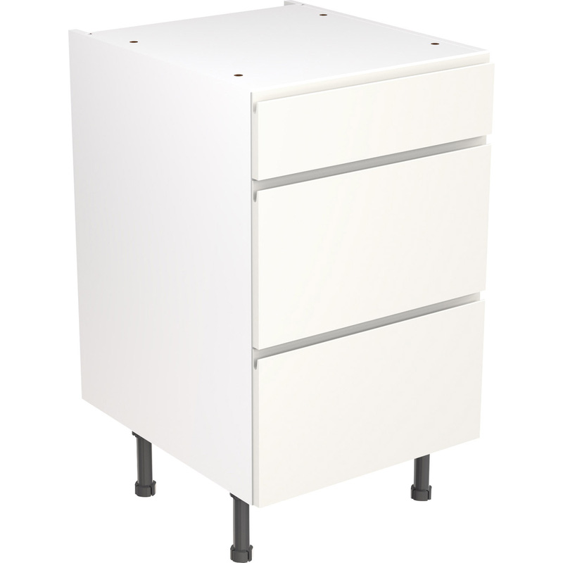 Kitchen Kit Ready Made J-Pull Kitchen Cabinet Base 3 Drawer Unit Super Gloss White 500mm