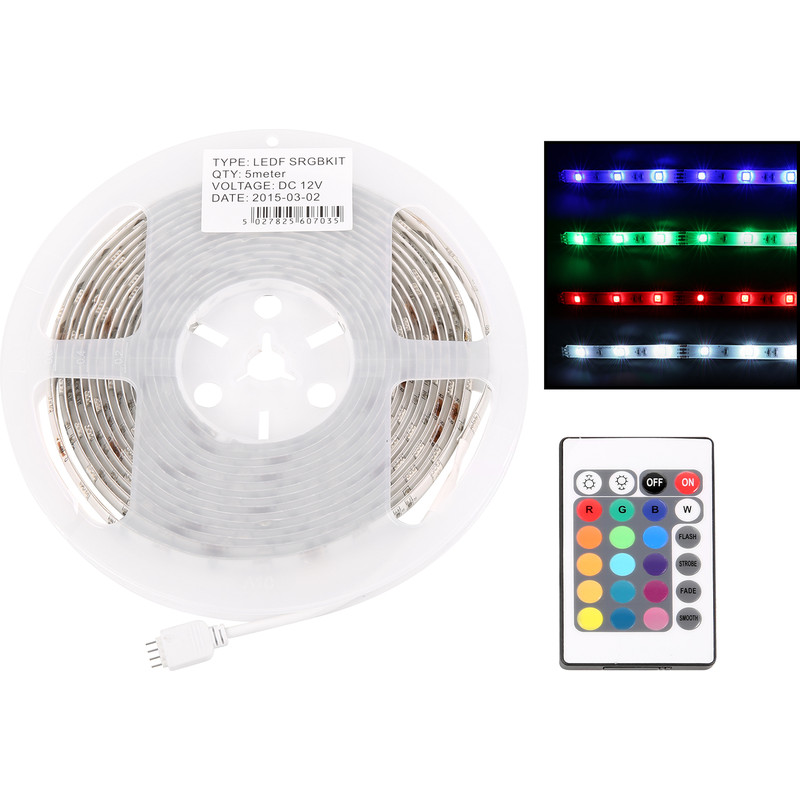LED IP20 RGB Flexible Strip Kit 5m Remote Controlled