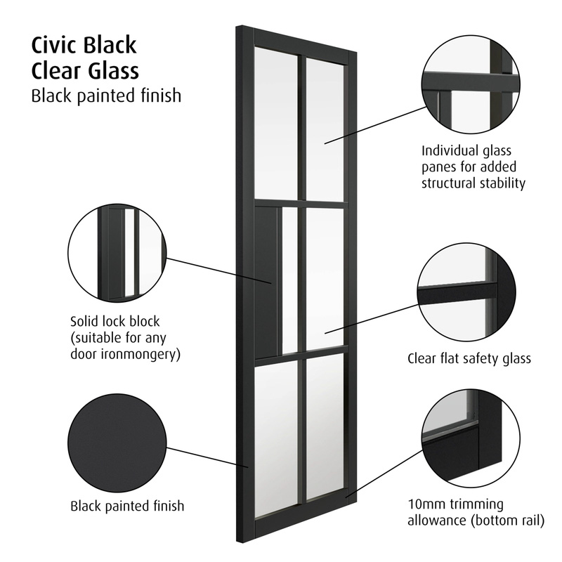 Civic Black Clear Glass Internal Door 35 x 1981 x 610mm