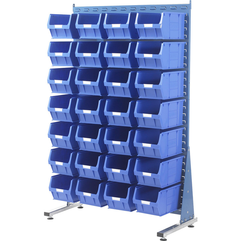 Barton Steel Louvre Panel Starter Stand with Blue Bins 1600 x 1000 x 500mm with 28 TC5 Blue Bins