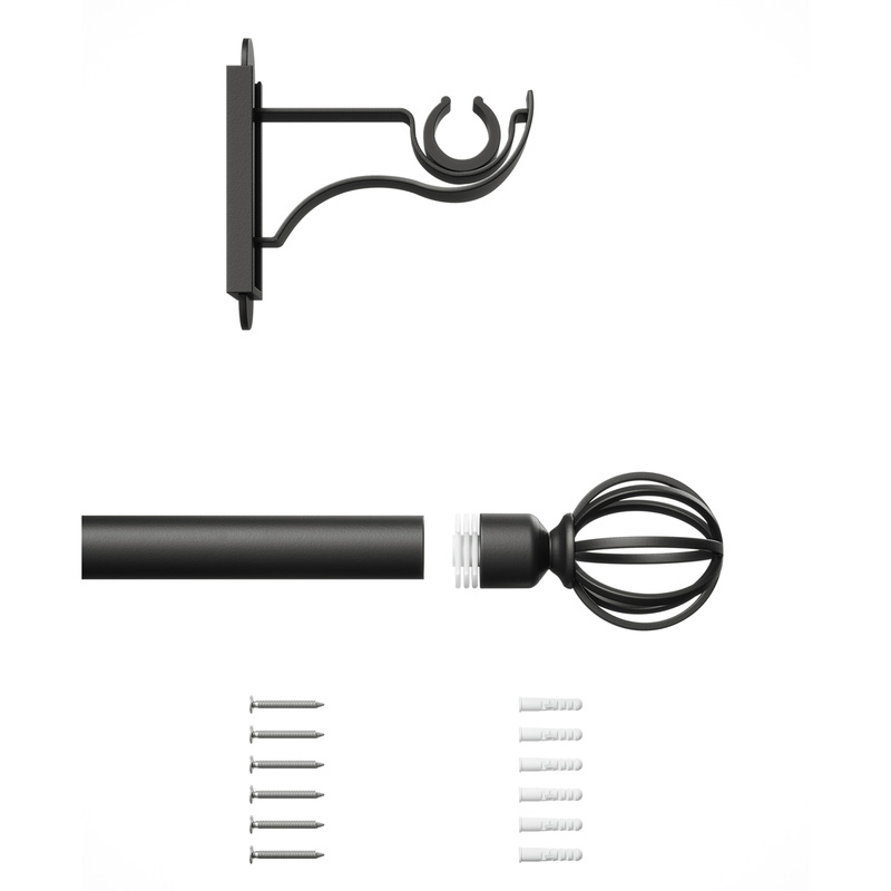 Rothley Curtain Pole Kit with Cage Orb Finials Matt Black 25mm x 1219mm