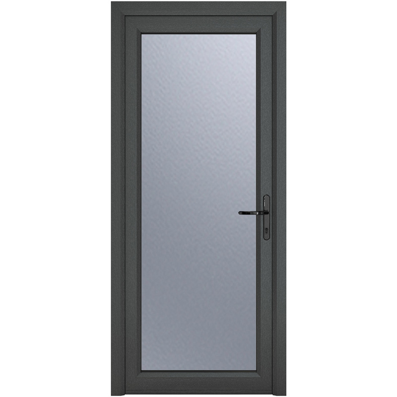 Crystal uPVC Single Door Full Glass Left Hand Open In 840mm x 2090mm Obscure Triple Glazed Grey/White