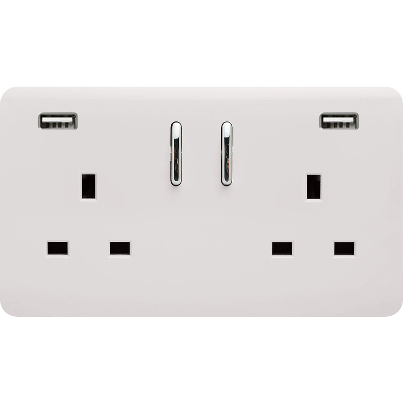 Trendiswitch White 2 Gang 13 Amp Socket. 2X2.1MaH USB 2 Gang