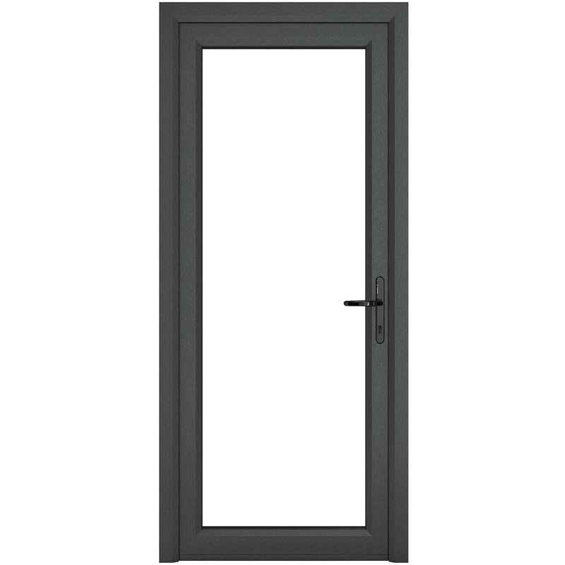 Crystal uPVC Single Door Full Glass Left Hand Open In 920mm x 2090mm Clear Triple Glazed Grey/White