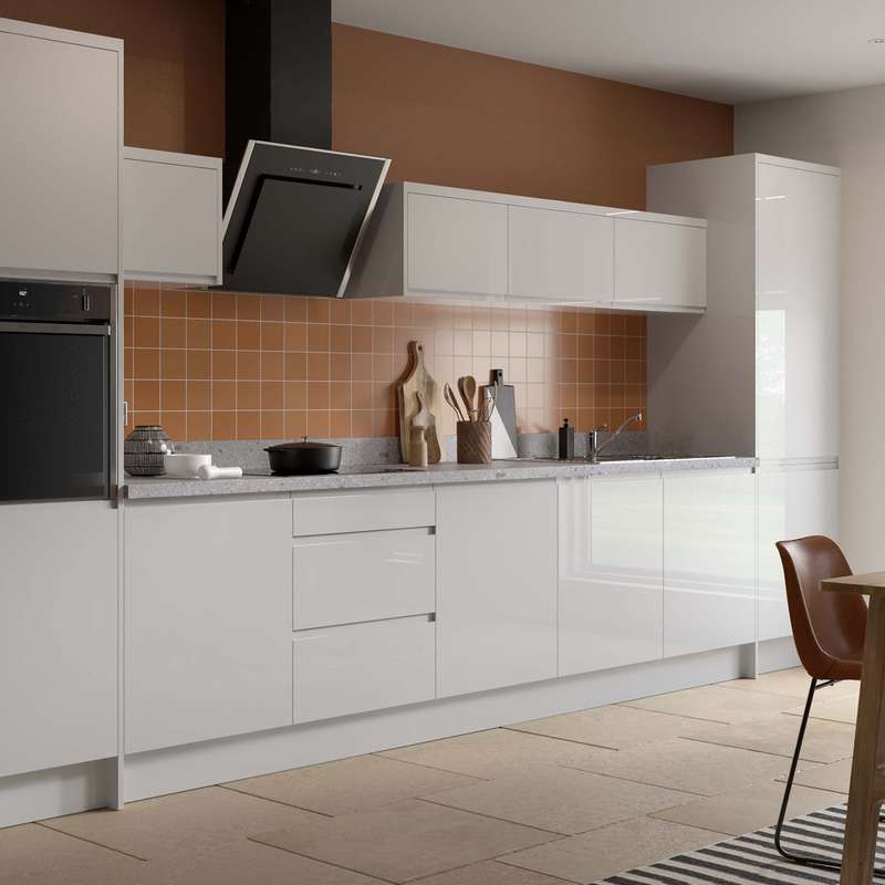 Kitchen Kit Flatpack J-Pull Kitchen Cabinet Tall Larder Unit Super Gloss Light Grey 300mm