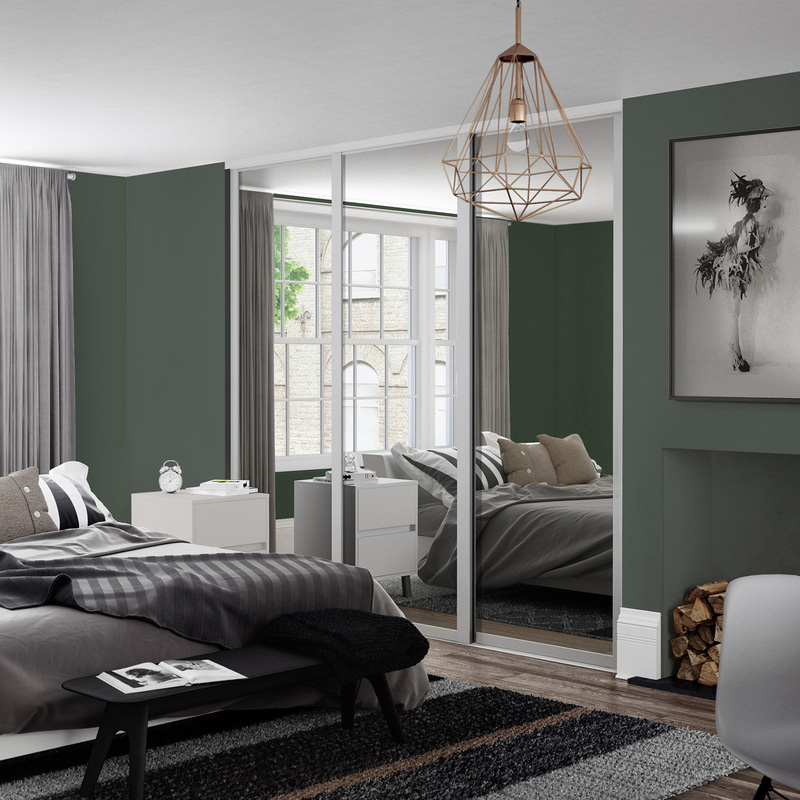 Spacepro Shaker 3 Door Sliding Wardrobe Kit Dove Grey Framed Mirror 2136 x 2260mm