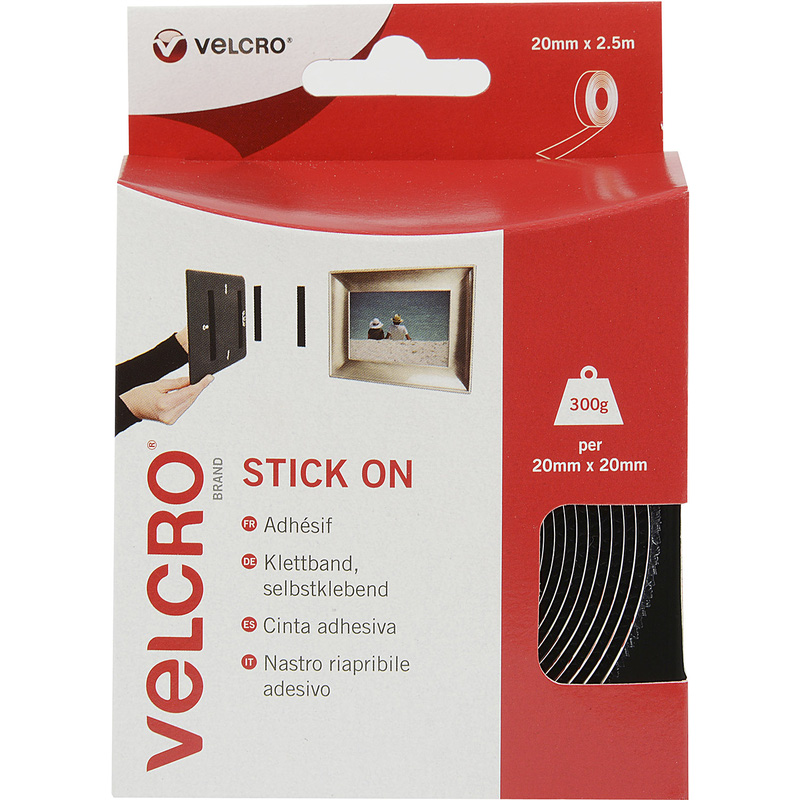 VELCRO® Brand Stick On Tape 20mm x 2.5m Black