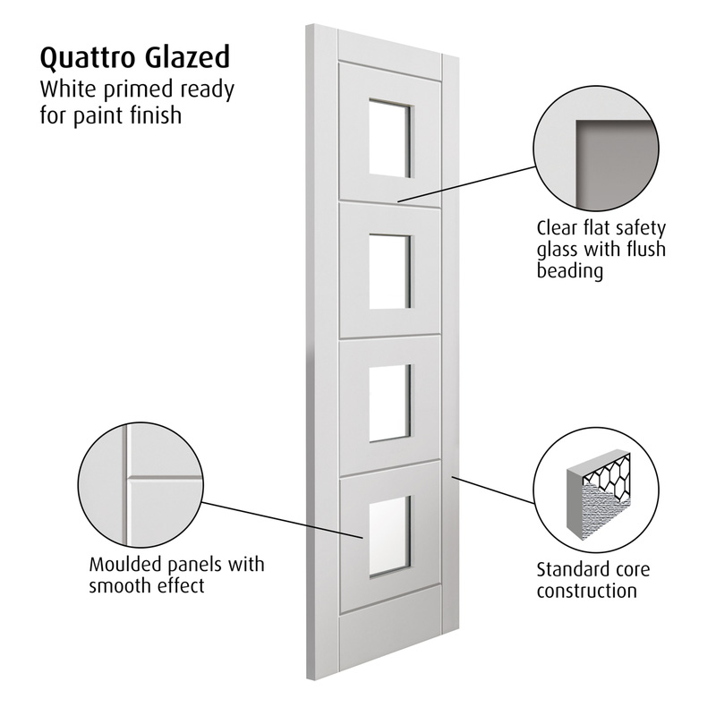 Quattro Glazed White Internal Door 35 x 1981 x 838mm