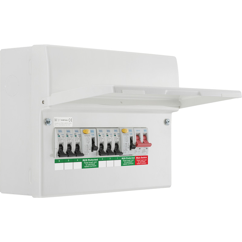 BG Metal Consumer Unit Dual RCD + 6 MCBs 6 Way