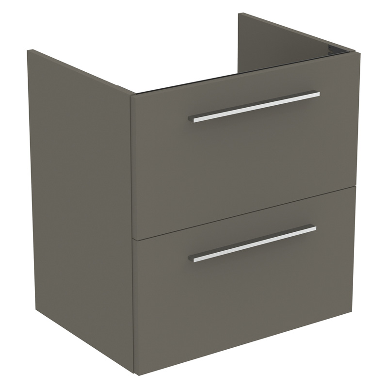 Ideal Standard i.life A Double Drawer Wall Hung Vanity Unit with Basin Matt Quartz Grey 600mm with Brushed Chrome Handles
