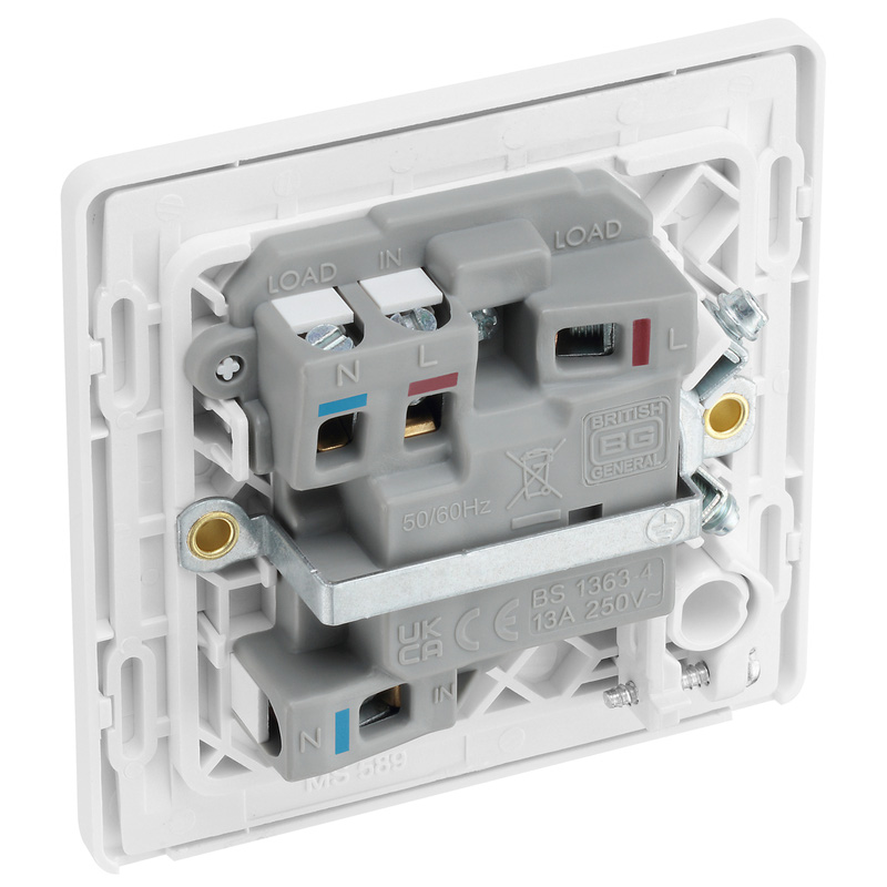 BG Evolve Brushed Steel (White Ins) Switched 13A Fused Connection Unit With Power Led Indicator, And Flex Outlet