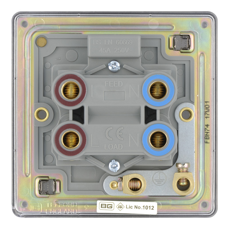 BG Screwless Flat Plate Black Nickel 45A DP Switch Switch & Neon 1 Gang