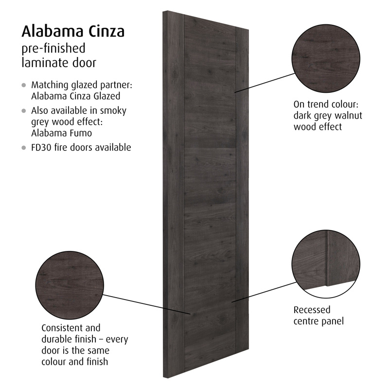 Alabama Cinza Laminate Internal Door 35 x 1981 x 610mm