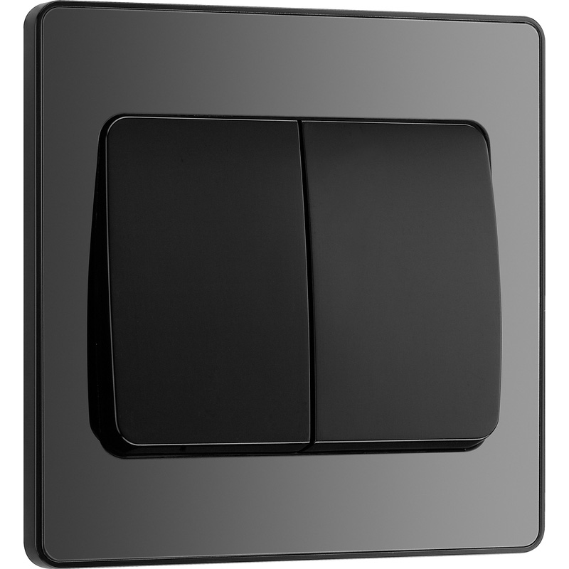 BG Evolve Black Chrome (Black Ins) Double Light Switch, 20A 16Ax, 2 Way, Wide Rocker