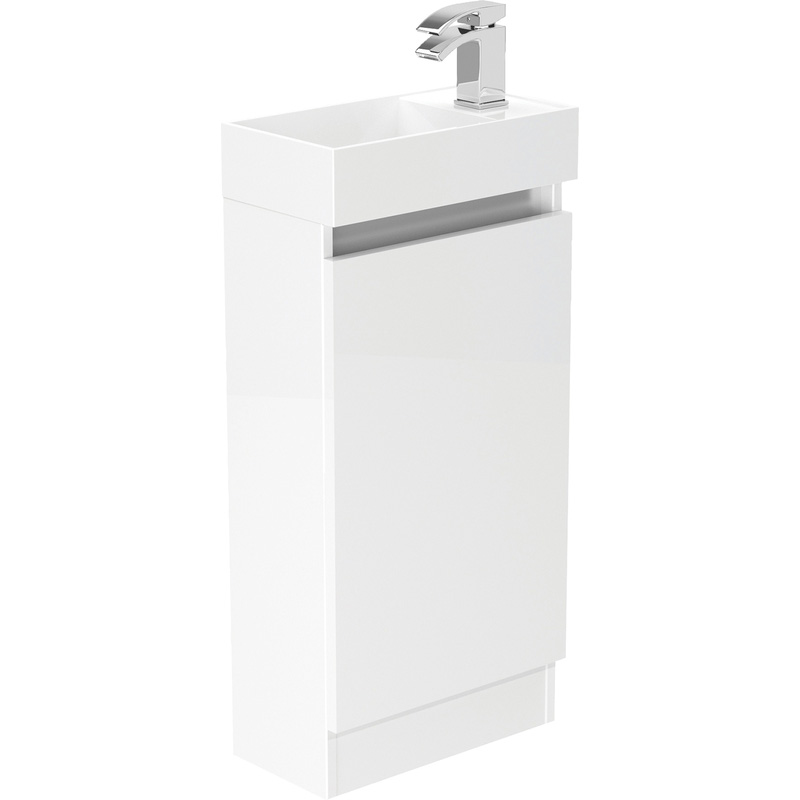 Newland Single Door Floor Standing Vanity Unit With Basin White Gloss 400mm