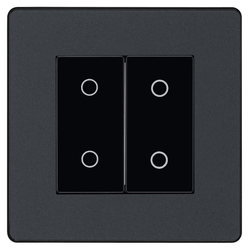 BG Evolve Matt Grey (Black Ins) 200W Double Touch Dimmer Switch, 2-Way Secondary
