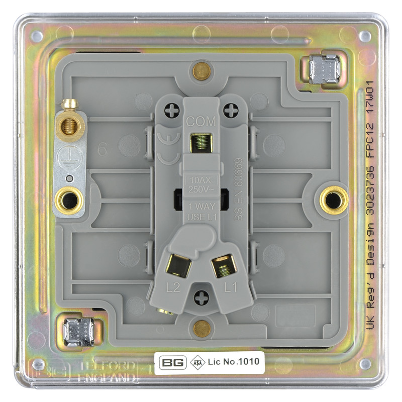 BG Screwless Flat Plate Polished Chrome 10AX Light Switch 1 Gang 2 Way