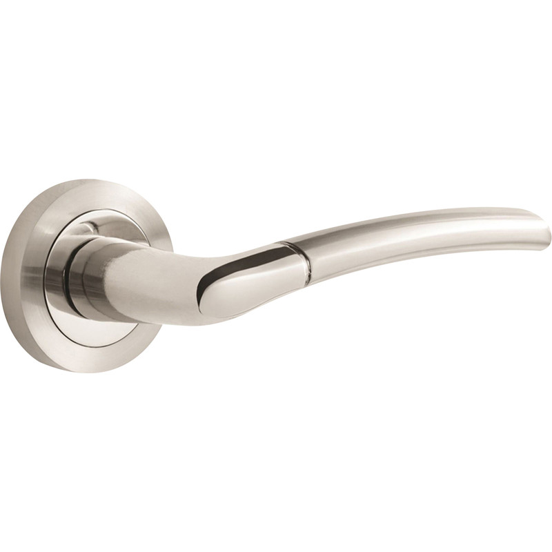 Augusta Dual Tone Lever on Rose Door Handles Nickel