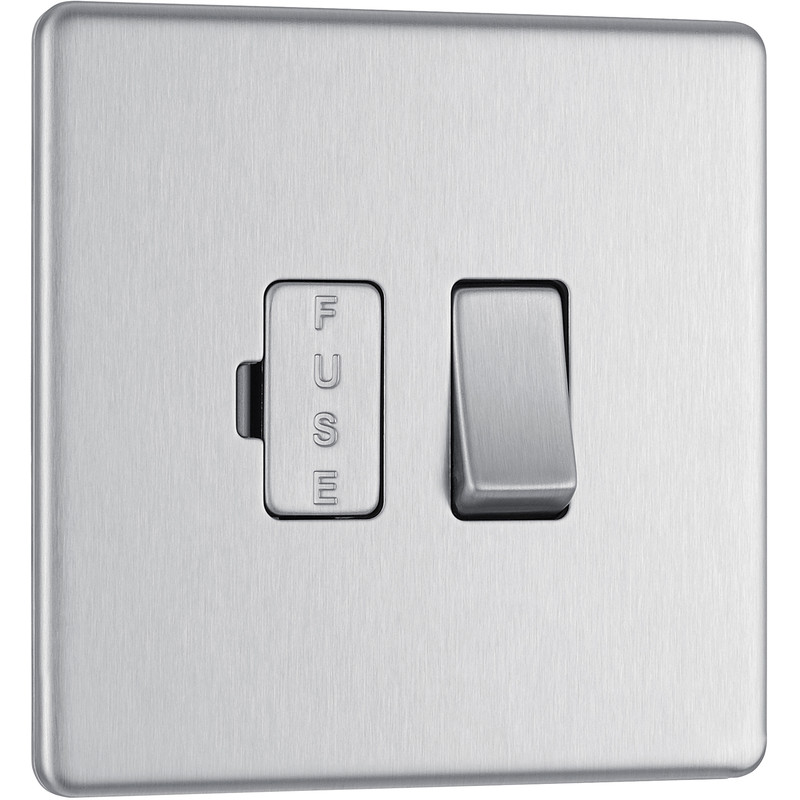 BG Screwless Flat Plate Brushed Stainless Steel 13A Spur Unit Switched Fused