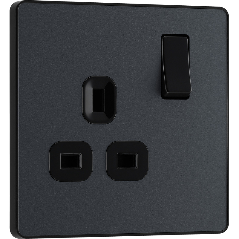 BG Evolve Matt Grey (Black Ins) Single Switched 13A Power Socket