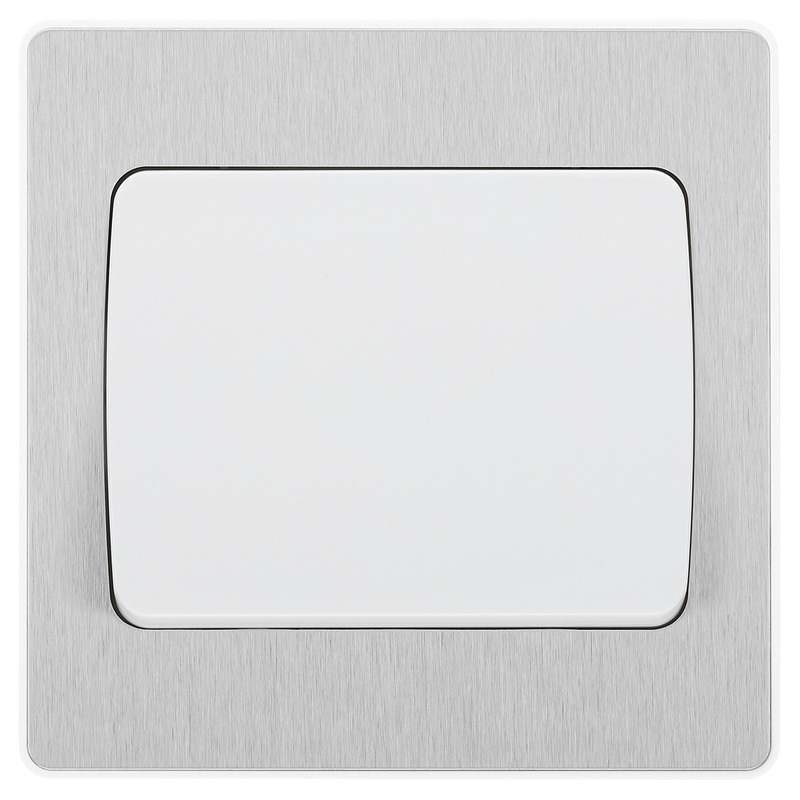 BG Evolve Brushed Steel (White Ins) Single Light Switch, 20A 16Ax, 2 Way, Wide Rocker