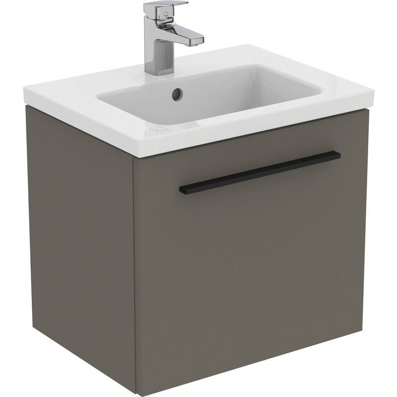 Ideal Standard i.life S Compact Wall Hung Vanity Unit with Basin Matt Quartz Grey 500mm with Matt Black Handle