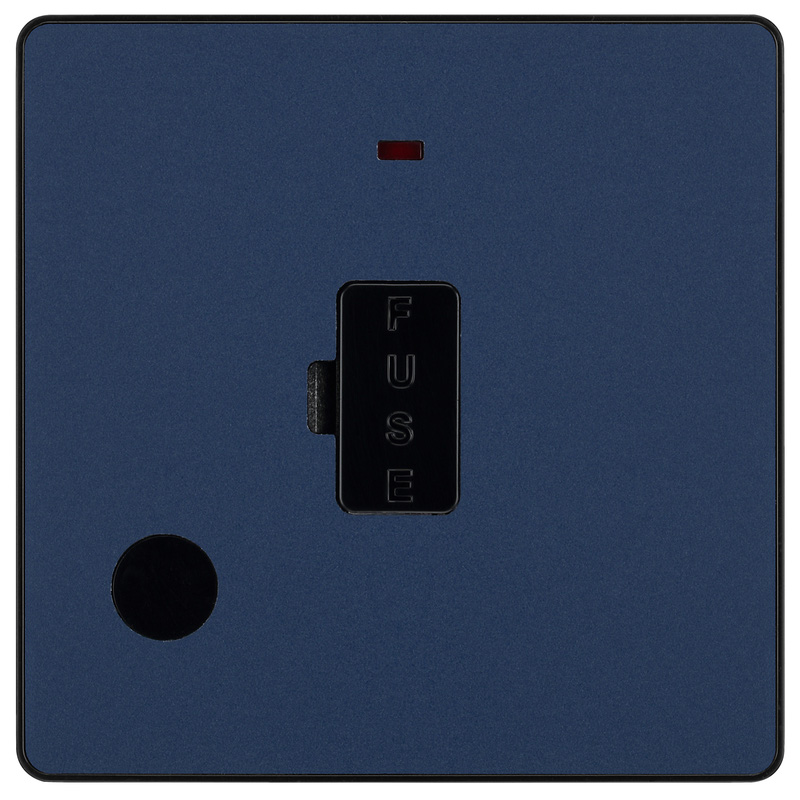 BG Evolve Matt Blue (Black Ins) Unswitched 13A Fused Connection Unit With Power Led Indicator, And Flex Outlet