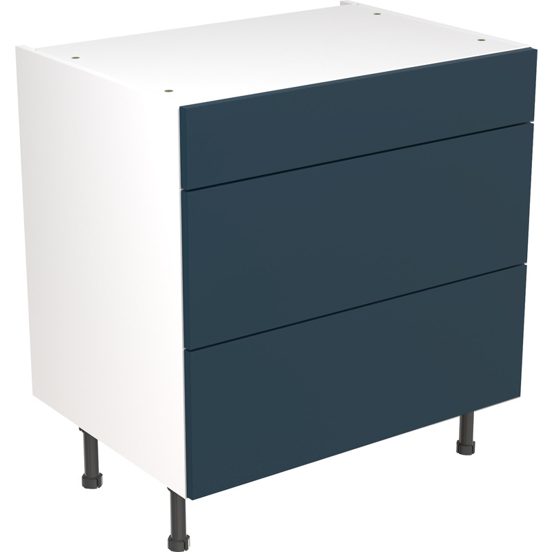 Kitchen Kit Ready Made Slab Kitchen Cabinet Base 3 Drawer Unit Ultra Matt Indigo Blue 800mm