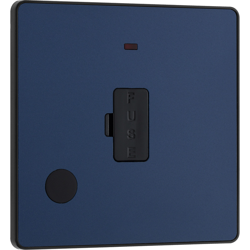 BG Evolve Matt Blue (Black Ins) Unswitched 13A Fused Connection Unit With Power Led Indicator, And Flex Outlet
