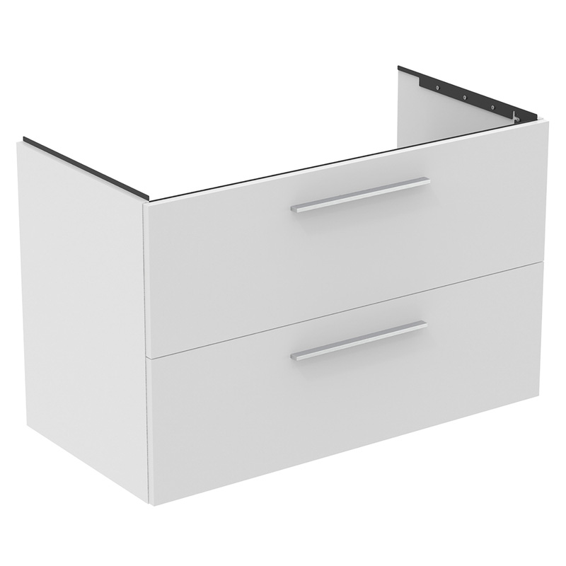Ideal Standard i.life B Double Drawer Wall Hung Unit with Basin Matt White 1000mm with Brushed Chrome Handles