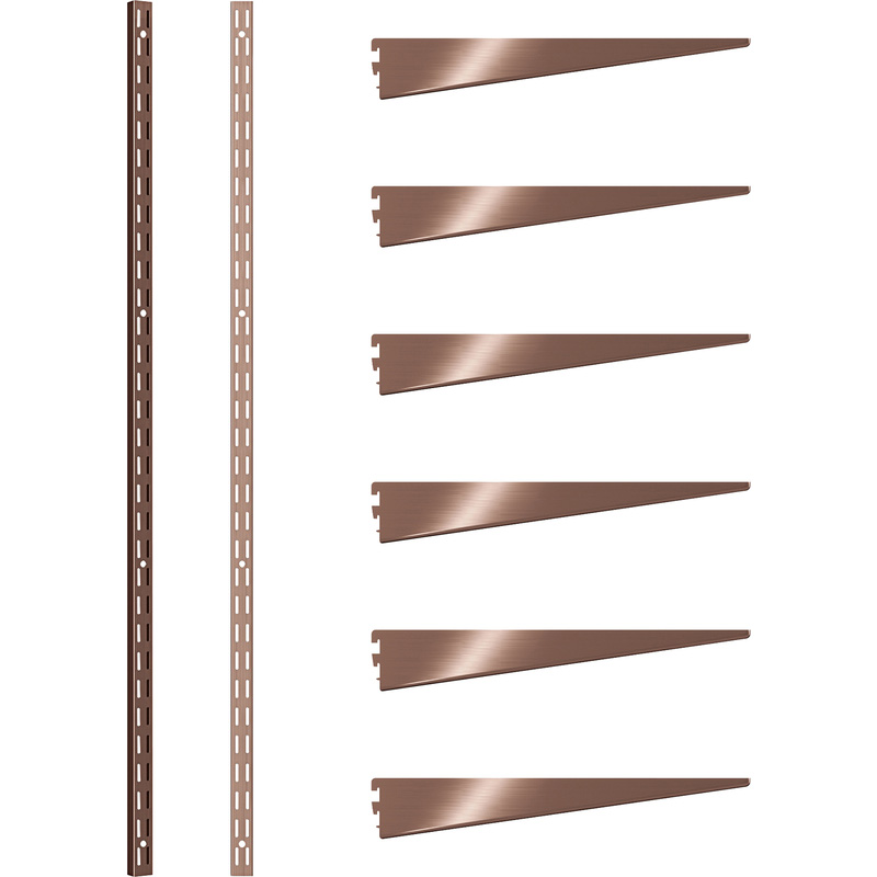 Rothley Antique Copper Twin Slot Shelving Kit 1980mm Uprights (x2) & 270mm Brackets (x6)Brassed