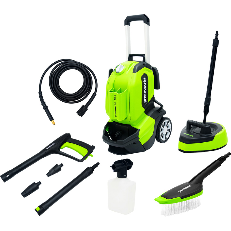 Greenworks G40 Pressure Washer including Patio Head & Brush 135 bar
