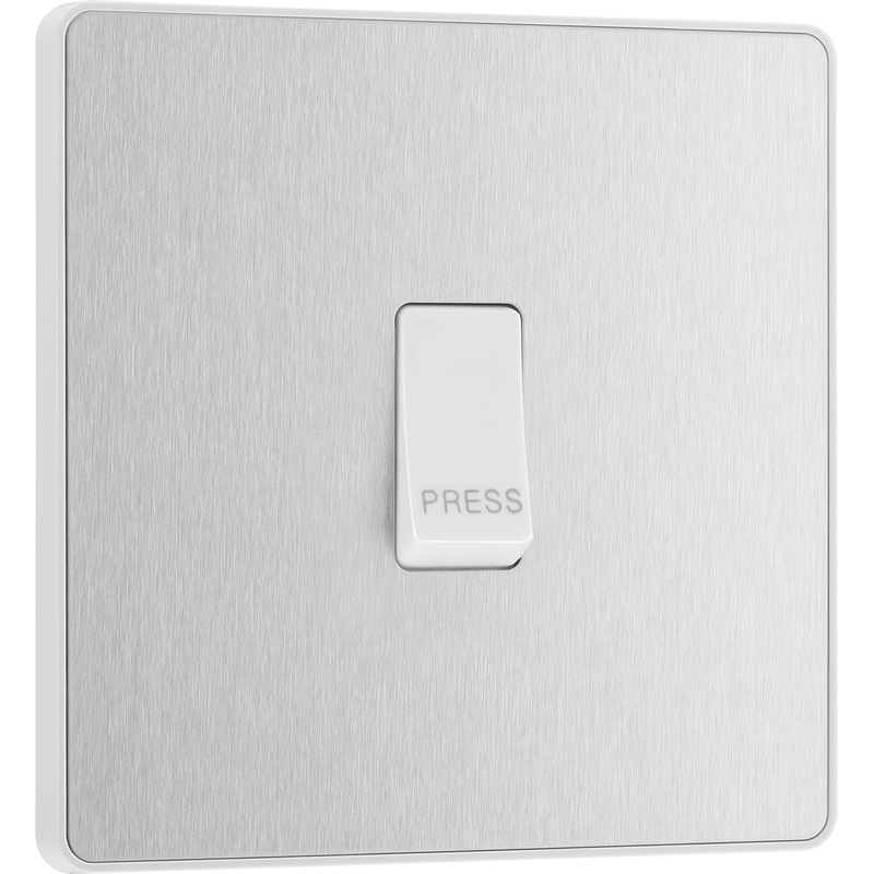 BG Evolve Brushed Steel (White Ins) Single Press Switch, 10A
