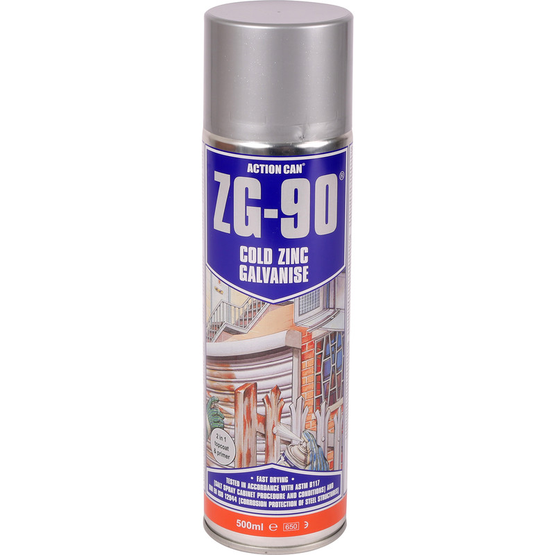 Action Can ZG-90 Cold Zinc Galvanising Paint Silver 500ml