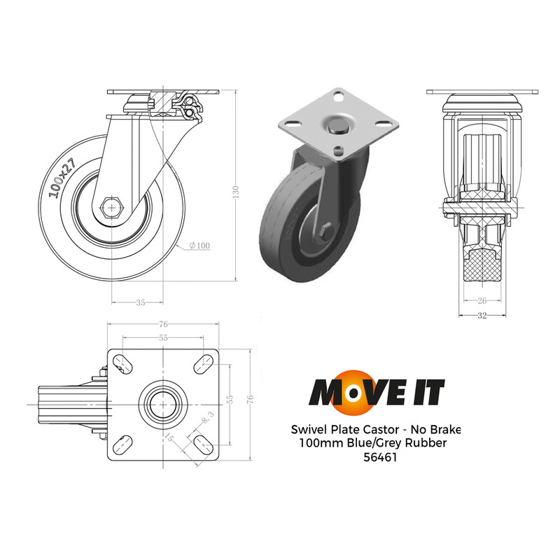 Swivel Wheel Castor 100mm 70kg