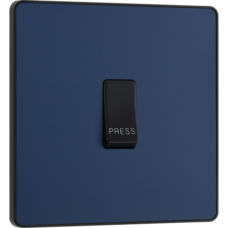BG Evolve Matt Blue (Black Ins) Single Press Switch, 10A