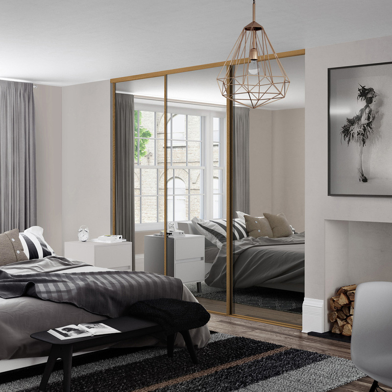 Spacepro Classic 3 Door Sliding Wardrobe Kit Oak Framed Mirror 2216 x 2260mm