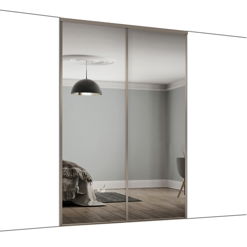Spacepro Classic 2 Door Sliding Wardrobe Kit Nickel Framed Mirror 1489 x 2260mm