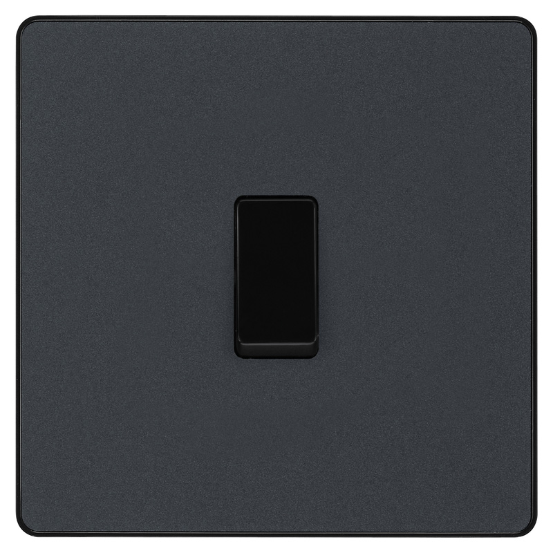 BG Evolve Matt Grey (Black Ins) Single Intermediate Light Switch, 20A 16Ax