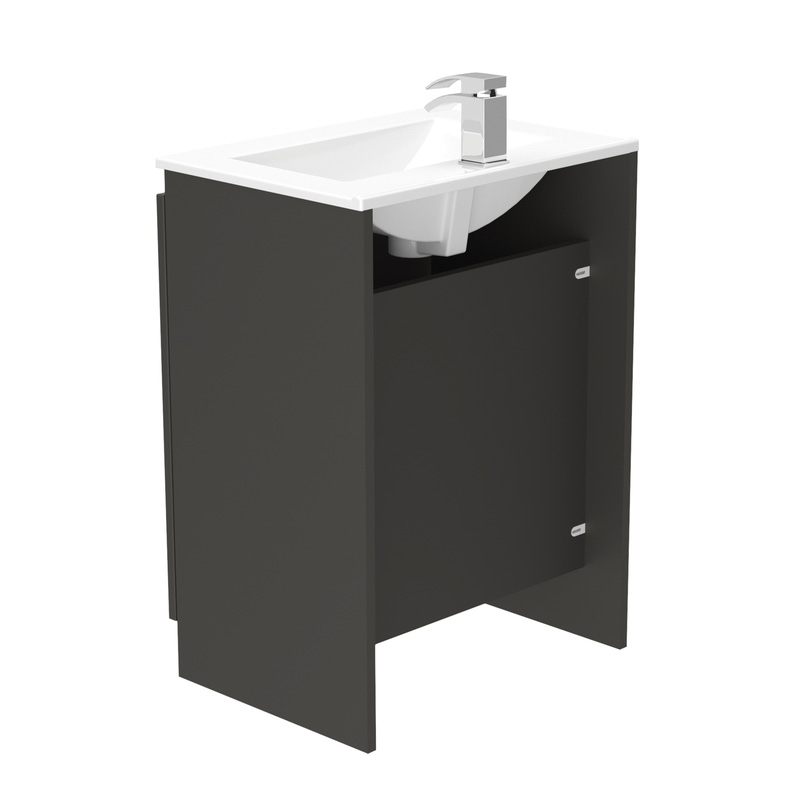 Newland Double Door Floor Standing Vanity Unit With Basin Midnight Mist 600mm