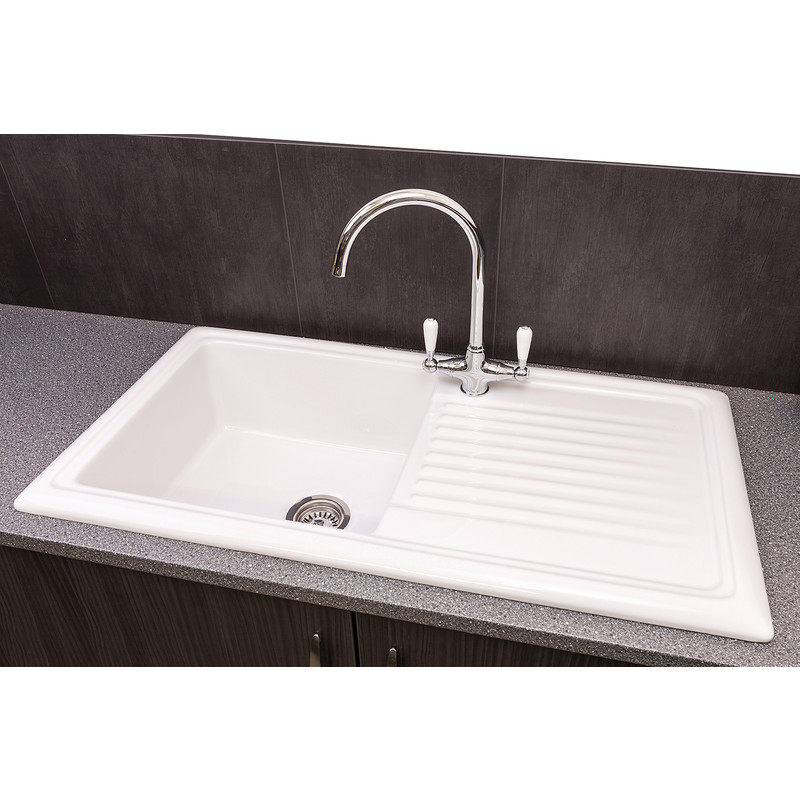 Reginox Reversible Ceramic Kitchen Sink & Drainer Single Bowl White